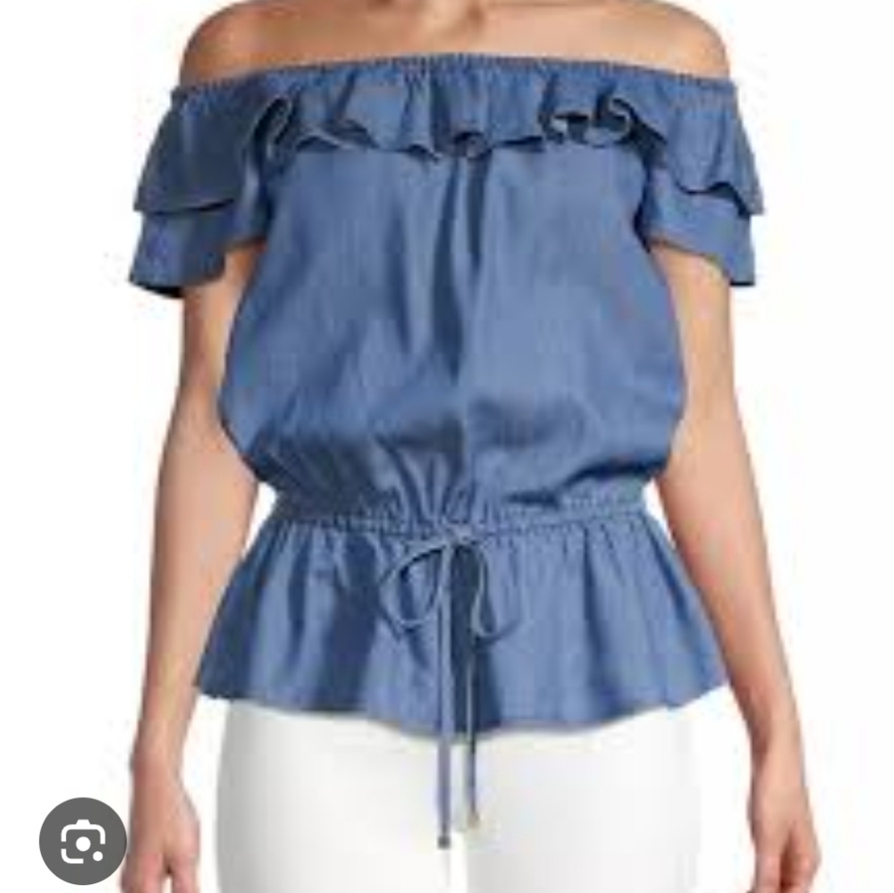 MICHAEL Michael Kors Denim Chambray Ruffle Top Size Small